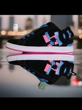 Women's DC Court Graffik Low Top Skate Shoes -Neon Lights - Size 7.5